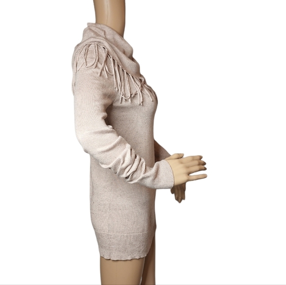 Chelsea & Theodore Wool Blend Beige Sweater Fringe Cowl Neck Size Small - Picture 5 of 15